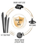 Double Sliding Barn Door Hardware Kit - 12 FT Black Heavy Duty Steel Rail with anti-swing feature, solid track, and safety components.