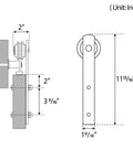 Technical diagram of 6ft Barn Door Hardware Kit with I shape hanger showing dimensions for sliding door track installation.
