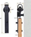 Side view of 6.6 Ft Sliding Barn Door Hardware Kit For 40 Inch Wide Door Panel With I Shape Hangers Black Finish, showing dimensions.
