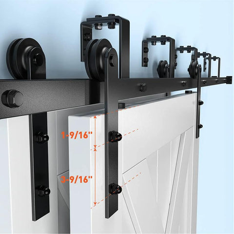 Double Track Bypass Sliding Barn Door Hardware Kit For Two Doors Low Ceiling Friendly Easy Install showing rails and rollers