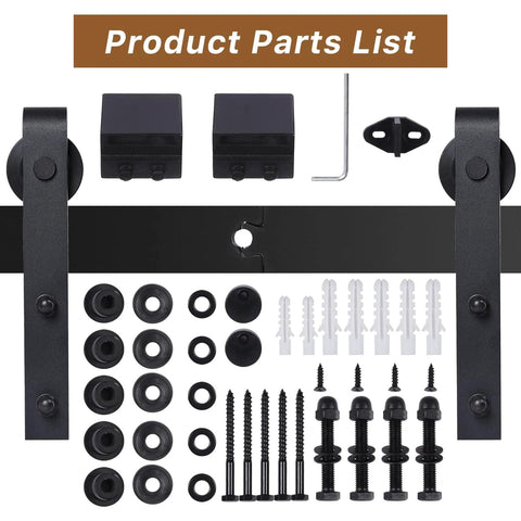 6.6 Ft Sliding Barn Door Hardware Kit For 40 Inch Wide Door Panel With I Shape Hangers Black Finish parts including rail, rollers, spacers