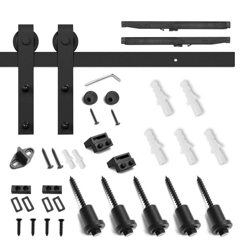Components of 6.6 FT Sliding Barn Door Soft Close Hardware Kit - 5 ft-10 ft, Smoothly and Quietly-Single Door, J Shape design