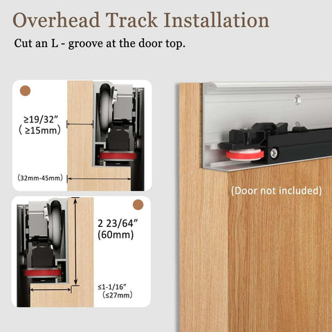 Concealed Sliding Barn Door Hardware Kit With Soft Close Mechanism, Wall Mount Only No Floor Track, installation close-up