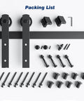 10 FT Heavy Duty Sliding Barn Door Hardware Track Kit, Straight Pulley components and fasteners layout for 60" door installation.