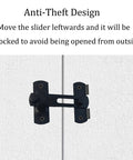 Barn Door Latch Set 4 Pack 100mm By 70mm Three Point Nine Four Inch 180 Degree Flip Lock For Sliding Doors Privacy Bathroom Cabinet Pet Doors Black Finish Made From Stainless Steel With Smooth Edges And Durable Security Gate Latches showing anti-theft design installed on a door