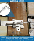 Secure, heavy duty barn door latch with cam style lock, 7 inch design, installed on wooden door for enhanced security.