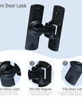 Upgraded Barn Door Lock - 90/180 Degree Flip Door Latch, shown from various angles highlighting its smooth finish and dual-purpose design