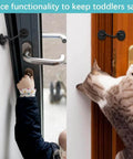 Barn Door Lock Gate Latch - 2 Pack 4 Inch Black Hook and Eye Latch on doors preventing access by cat and toddler