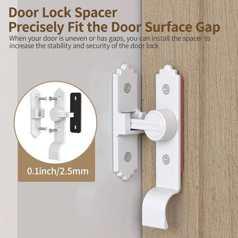 90 Degree Barn Door Lock And Latch Heavy Duty Flip Gate Latch With Handle For Garden Bathroom Sliding Screen Shed Doors And Windows White Two Pack Zinc Alloy Anti Corrosion Rust Resistant installed on door with spacer detail