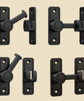 Barn Door Privacy Latch, 90°/180° Swing Slide Lock, Zinc-Alloy, Black, adhesive or screw mount, interior use, front view
