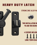 Barn Door Privacy Latch, 90°/180° Swing Slide Lock, Zinc-Alloy, adhesive or screw mount, heavy-duty latch includes screws, black