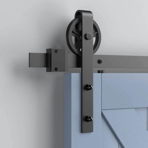 2 Pack Barn Door Roller Kit With Large Wheel Hangers Easy To Install For Thick Door Tracks, black finish, side view