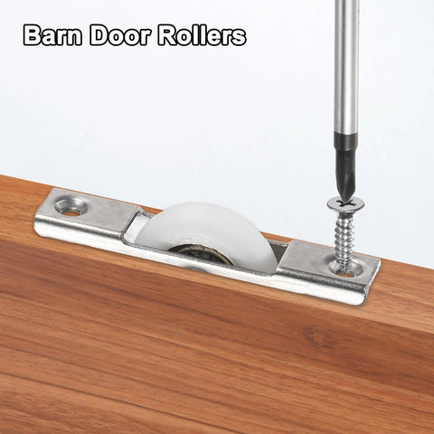 2-Pack Screen Door Rollers, 30mm Diameter Nylon Pulley Wheels For Sliding Doors shown from side, mounted on wood.