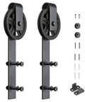 2 Pack Barn Door Roller Kit With Large Wheel Hangers Easy To Install For Thick Door Tracks Fits Door Thickness 1 3 8 To 1 3 4 Inches Black Finish Carbon Steel Body POM Wheel Supports Up To 260 Lb Weight Capacity