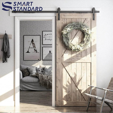 6.6 FT Sliding Barn Door Soft Close Hardware Kit - 5 ft-10 ft, Smoothly and Quietly-Single Door on living room entryway