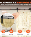 Barn Door Soft Close Hardware Kit No Drill Installation With Upgraded Adjustable Damper And Stopper For Sliding Doors 88 To 132 Lbs Universal Fit For Top Track Systems Includes Four Spacers Black installed on wooden sliding door