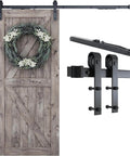 6.6 FT Sliding Barn Door Soft Close Hardware Kit, shown with wooden door and black roller system, suitable for 36"-40" panels.