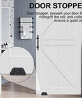 Set Of 2 Heavy Duty Sliding Barn Door Floor Guides With Bearing Design Stainless Steel Hardware installed on white barn door