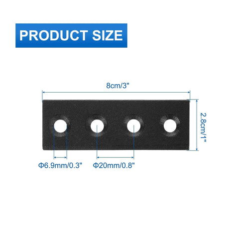 Barn Door Hardware Track Connector Splicing Plate Kit For Sliding Barn Doors shown with dimensions, black finish, four holes