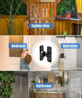 90/180 Degree Flip Barn Door Lock shown on various doors including garden, bedroom, barn, and bathroom doors.