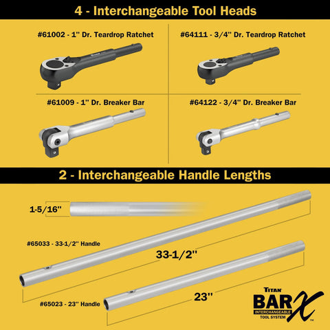 Bar-X 65033 33 1/2 Inch Handle for Bar-X Ratchets and Breaker Bars with interchangeable length options and tool heads