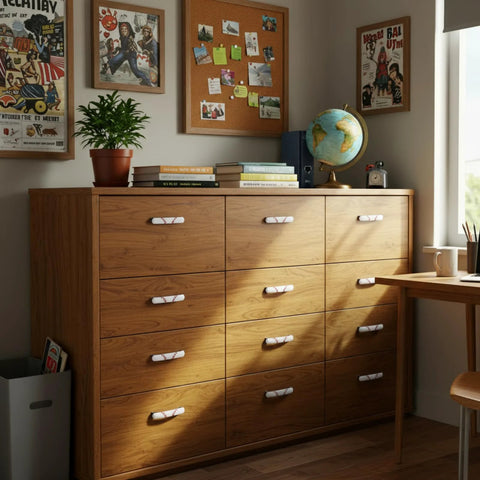 Wooden dresser with Baseball Themed 6 Pack Drawer Pulls 3.75 Inch Metal Cabinet Knobs White And Black For Dresser Cupboard Wardrobe