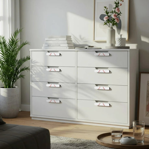 Dresser with Baseball Themed 6 Pack Drawer Pulls 3.75 Inch Metal Cabinet Knobs White And Black For Dresser Cupboard Wardrobe Furniture Hardware.