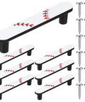 Baseball Themed 6 Pack Drawer Pulls 3.75 Inch Metal Cabinet Knobs White And Black with screws for dresser cupboard furniture hardware