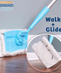 Lightweight Baseboard Cleaning Tool For Cleaning Baseboards Moldings And Walls With Glide And Wipe Action in action on floor.
