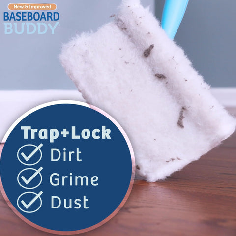Lightweight Baseboard Cleaning Tool For Cleaning Baseboards Moldings And Walls with reusable pad trapping dirt and grime