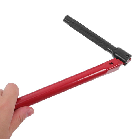 Do It All Basin Wrench And Socket Spanner Set 8 To 13 Millimeter Plumbing Tool Kit, handheld view of wrench with red handle