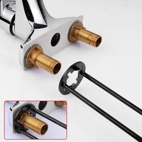 2 Piece Four Jaw Hex Wrench Basin Wrench Set for Tight Spaces Maintenance Installation and Removal of Faucet Nuts Screws Threads