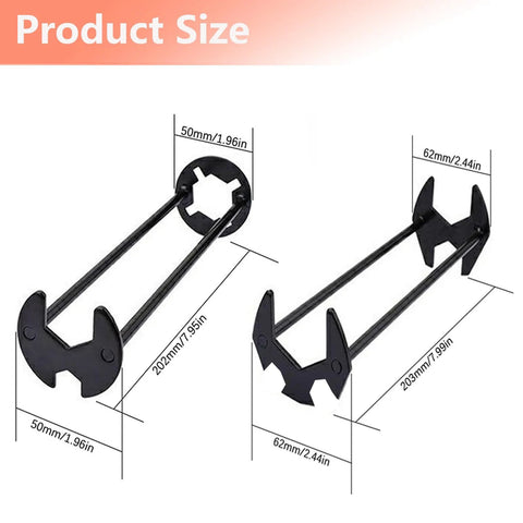 2 Piece Four Jaw Hex Wrench Basin Wrench Set dimensions showing 50mm and 62mm width for tight spaces maintenance installation