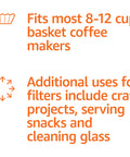 Premium white basket filters fit most 8-12 cup coffee makers for clear filtration with additional uses described in text