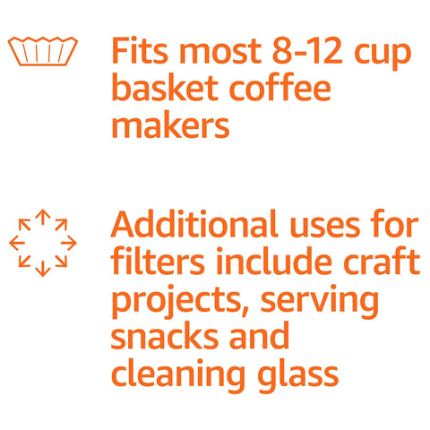Premium white basket filters fit most 8-12 cup coffee makers for clear filtration with additional uses described in text