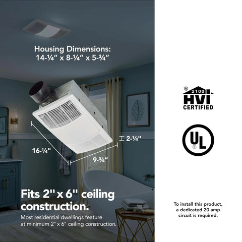 Ultimate Bathroom Exhaust Fan With Heater And Lighting 80 CFM Quiet 1.5 Sones Three Level CCT installed in a bathroom ceiling