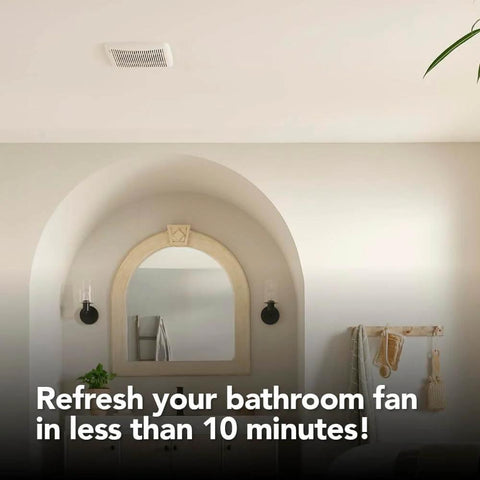 Ultra Quiet Bath Fan Replacement Kit With Motor And Grille 60 CFM 20 Percent More Power White DIY Install installed in bathroom ceiling