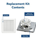 Genuine Bath Fan Replacement Motor And Cover Kit For 50 CFM Four Point Zero Sones showing fan cover and motor assembly.