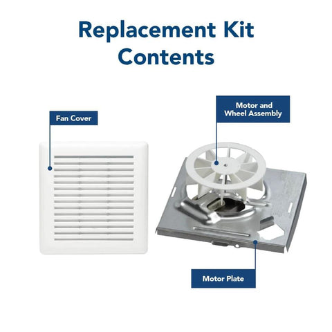 Genuine Bath Fan Replacement Motor And Cover Kit For 50 CFM Four Point Zero Sones showing fan cover and motor assembly.