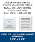Genuine Bath Fan Replacement Motor And Cover Kit For 50 CFM Four Point Zero Sones Diy Friendly Easy Install Quiet Operation Odor And Moisture Removal Fits Broan NuTone Exhaust Fans shown with cover dimensions.