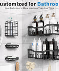 Adhesive Shower Caddy Set 5 Pack Rustproof Stainless Steel Bath Organizers installed on a tiled bathroom wall