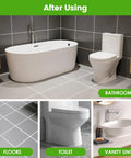 Clean bathroom with bathtub, tile floors, toilet, and vanity unit after using Caulking Tool 5 In 1 Silicone Caulking Grout Removal Sealant.