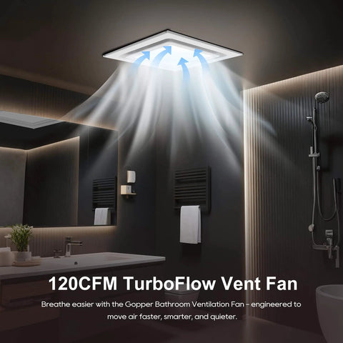 Ultra Quiet 12 Inch Bathroom Exhaust Fan With 6500K LED Light, 120 CFM, 1.0 Sone, 10x10 Mount in modern bathroom ceiling