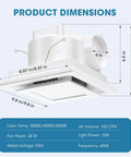 100 CFM Bathroom Exhaust Fan With 3CCT LED Light, Ultra Quiet 1.0 Sone, features dimensions and light settings, Tesansi