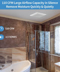 Quiet 110 CFM Bathroom Exhaust Fan With Metal Housing For Ceiling Mount in bathroom, high airflow up to 107 sq ft, white grille.