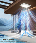 Quiet 110 CFM Bathroom Exhaust Fan With Light For Fresh Air, 1.0 Sones, 1000 LM LED, 5 CCT Color Temperature, installed outdoors