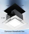 Bathroom Exhaust Fan With Light 110 CFM Ultra Quiet 0.8 Sone Rust Proof Metal Frame Adjustable LED Light size diagram