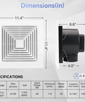 Ultra Quiet Bathroom Ceiling Exhaust Fan For Home Use 110 CFM 1.0 Sones 40 dB Fits 9.1 By 9.1 Inch Housing with dimensions