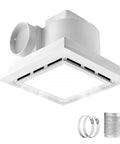 Super Quiet 120 CFM Bathroom Exhaust Fan With Light 6200K 12W LED Delivers Bright Daylight While Running At One Point Zero Sones Low Noise In A Square Ceiling Mount 4 Inch Duct Great For Shower Bathroom Laundry Room And Home Office By RLOZUI - product image showing white exhaust fan with vent and accessories