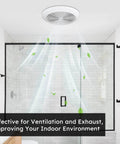 7 Inch Bathroom Exhaust Fan 50 CFM Quiet 1.0 Sones For 8 Inch Rough In Opening installed on white bathroom ceiling